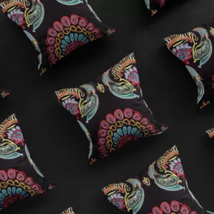 3x3 grid of Ebony Bloom Bennu Majesty pillow covers, displaying the design's depth and complexity.
