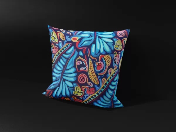 Madagascar SeaGarden pillow cover, side view showcasing the depth of its intricate marine plant design.