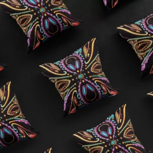 Nine Neon Lumina Harmony pillow covers arranged in a 3x3 grid, showcasing design variety