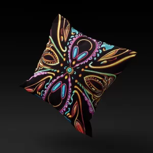 Floating Neon Lumina Harmony pillow cover, capturing its vibrant colors