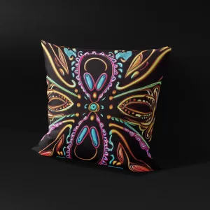 Side view of Neon Lumina Harmony pillow cover, showing depth and texture