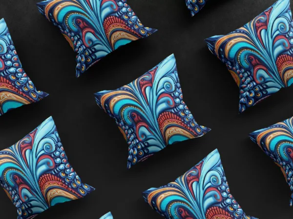3X3 grid of Watamu Marine Mosaic pillow cover, highlighting its oceanic beauty