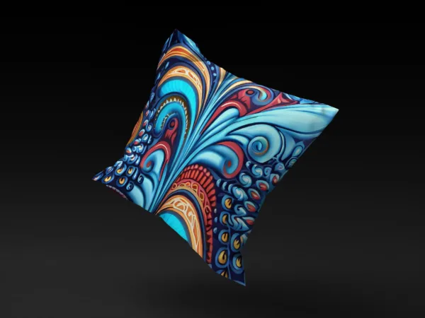 Floating Watamu Marine Mosaic pillow cover, highlighting its oceanic beauty