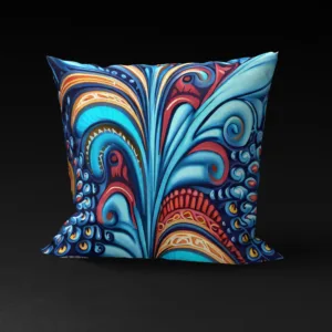 Watamu Marine Mosaic pillow cover, blue background, intricate coral reef patterns