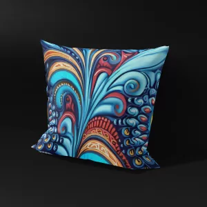 Side view of Watamu Marine Mosaic pillow cover, showcasing texture and design