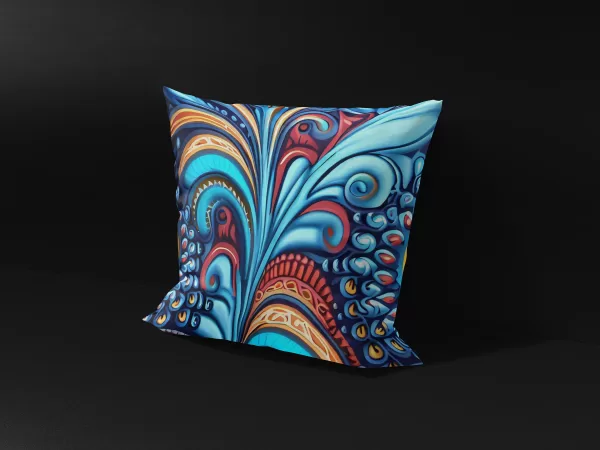 Side view of Watamu Marine Mosaic pillow cover, showcasing texture and design