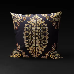 MUNACHU Golden Tortoise Beetle Pillow Cover, black background, metallic hues.