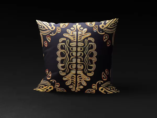 MUNACHU Golden Tortoise Beetle Pillow Cover, black background, metallic hues.