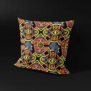 Side view of Ashanti Dreamweaver pillow cover against a black background, showcasing the hidden zipper and premium fabric quality.