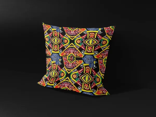 Side view of Ashanti Dreamweaver pillow cover against a black background, showcasing the hidden zipper and premium fabric quality.