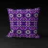 Astral Rhythms pillow cover featuring three distinct rows of patterns on a purple background.