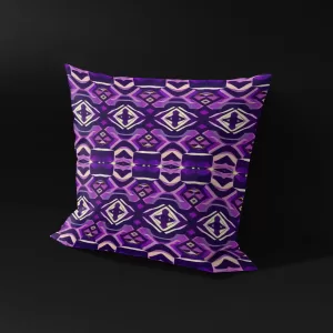 Side angle of Astral Rhythms pillow cover showing the depth of the fabric and intricate patterns.