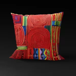 Chamarel Allure pillow cover featuring intricate patterns and vibrant colors, inspired by Mauritius' Chamarel Seven Coloured Earth.