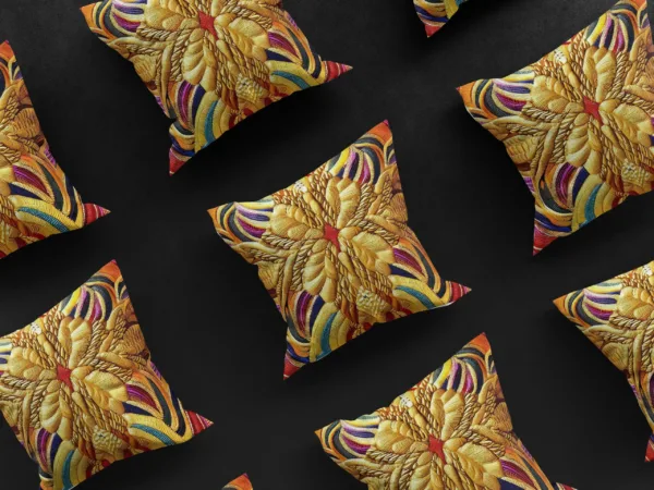 Nine Cleopatra's Gilded Flight pillow covers arranged in a 3x3 grid, showcasing the design's opulence.