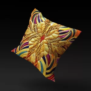 Cleopatra's Gilded Flight pillow cover floating against a black background, emphasizing its luxurious design