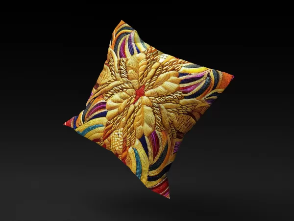 Cleopatra's Gilded Flight pillow cover floating against a black background, emphasizing its luxurious design
