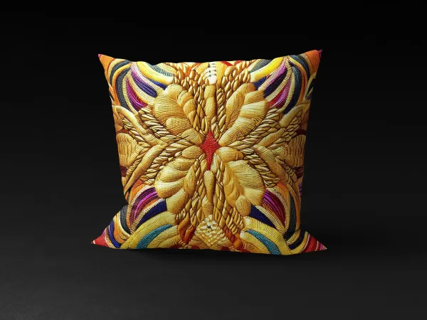Cleopatra's Gilded Flight pillow cover showcasing intricate golden designs on a black background.