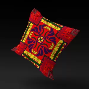 Nsude's Compass pillow cover appears to float, highlighting its unique design inspired by Igbo culture.