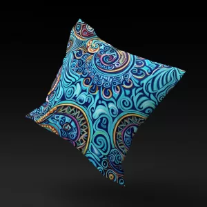 Floating view of Lorescape pillow cover, highlighting design details.