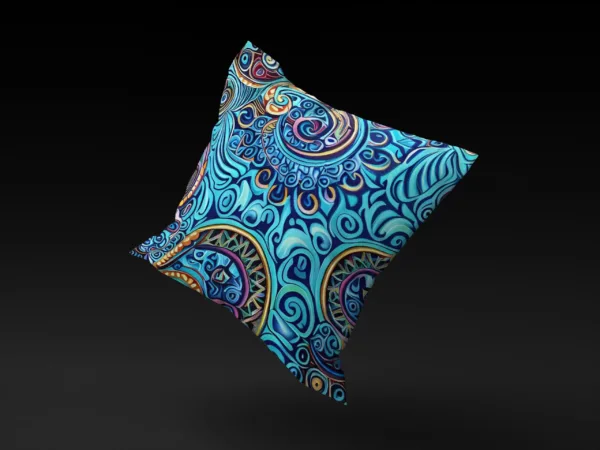 Floating view of Lorescape pillow cover, highlighting design details.