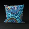 Lorescape pillow cover, tranquil blue background, intricate spirals.