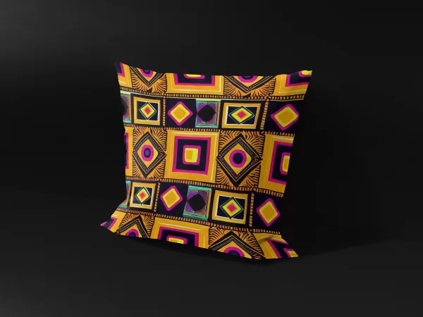 Side angle of Maasai Matrix pillow cover, highlighting the depth and texture of the fabric.