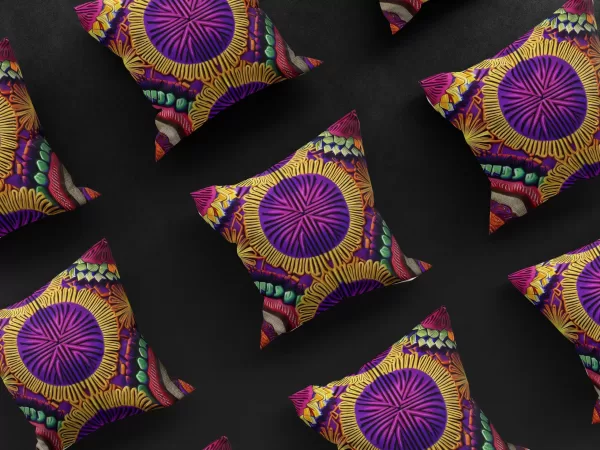 Grid of nine Ndebele Nebula pillow covers, displaying the collective impact of its stunning design.