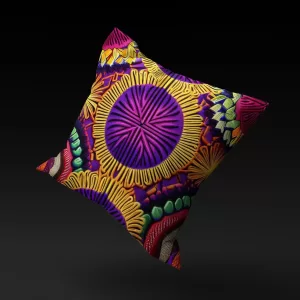 Ndebele Nebula pillow cover floating against a neutral backdrop, highlighting its intricate designs.