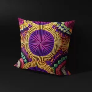 Side angle of Ndebele Nebula pillow cover, showcasing the depth of its colorful patterns.