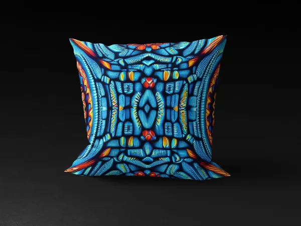 Nile Sapphire Amulet Pillow Cover with vibrant blue background and ornamental beads design