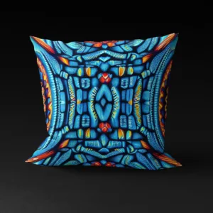 Nile Sapphire Amulet Pillow Cover with vibrant blue background and ornamental beads design