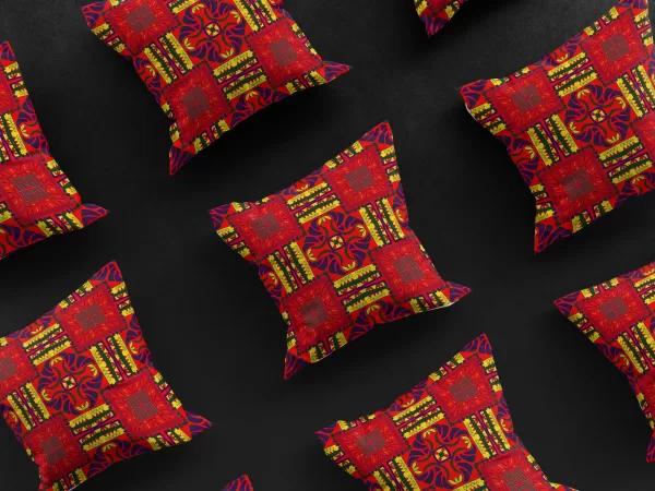 Grid of nine Pharaoh's Fantasy pillow covers, emphasizing the pyramid quadrants and regal motifs.