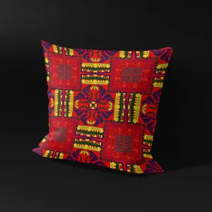 Side angle of Pharaoh's Fantasy pillow cover, showcasing its intricate patterns and vibrant colors.