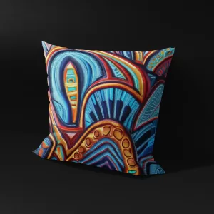 Side angle of Sankofa Soul Symphony pillow cover, showcasing the quality stitching and fabric.