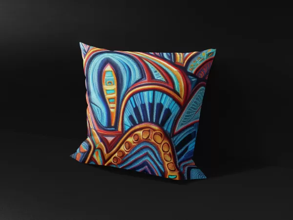 Side angle of Sankofa Soul Symphony pillow cover, showcasing the quality stitching and fabric.