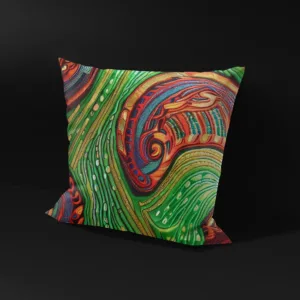 Side angle of Savanna Splendor pillow cover, highlighting the intricate stitching and vibrant colors.