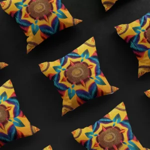 3x3 grid of Tanzanian Dreamflower pillow covers against a black background, displaying the consistent beauty and design of the luxurious, African-inspired product.