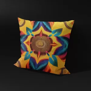 Side view of Tanzanian Dreamflower pillow cover against a black background, showcasing the hidden zipper and premium fabric quality.