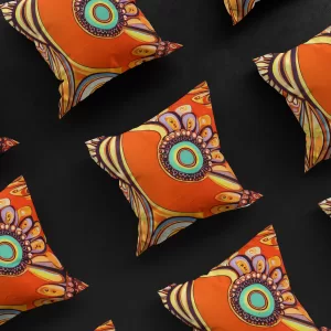 Nine Ubuntu Daydream pillow covers arranged in a 3x3 grid, emphasizing the recurring themes of unity and intricate design.