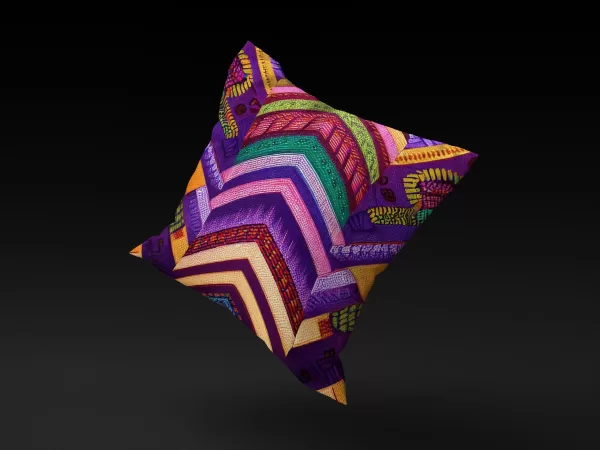 Venda Vibrance pillow cover floating against a neutral background, highlighting its colorful chevrons.