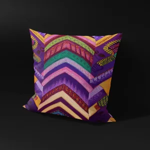 Side angle of Venda Vibrance pillow cover, showcasing the depth of its vibrant colors and patterns.