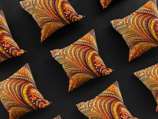 A 3x3 grid of Yemoja's Oasis pillow covers, each one a sanctuary of vibrant hues and intricate designs.