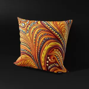 Side view of Yemoja's Oasis pillow cover, showcasing the intricate design and vibrant hues.