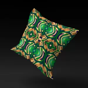 Yoruba Elegance pillow cover floating against a neutral background, showcasing its lush green and intricate accents.