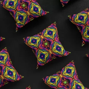 Grid of nine Zanzibar Zircon pillow covers, emphasizing the captivating superellipse pattern.